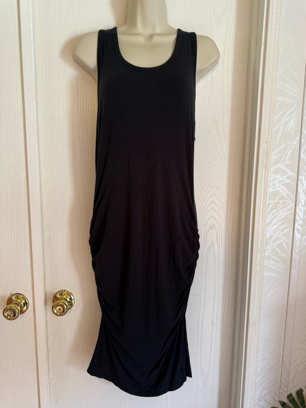 Venus Black Sleeveless Ruched Tank Dress - Women's